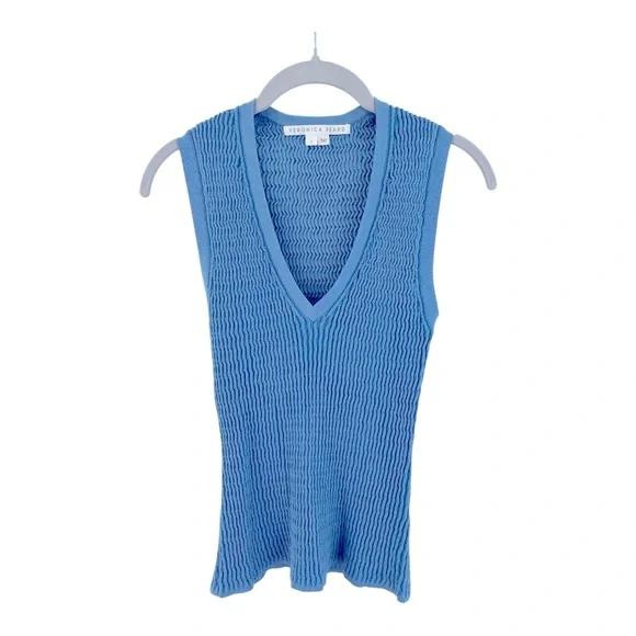 Veronica Beard Sky Blue V-Neck Tank Top - Picture 4 of 9